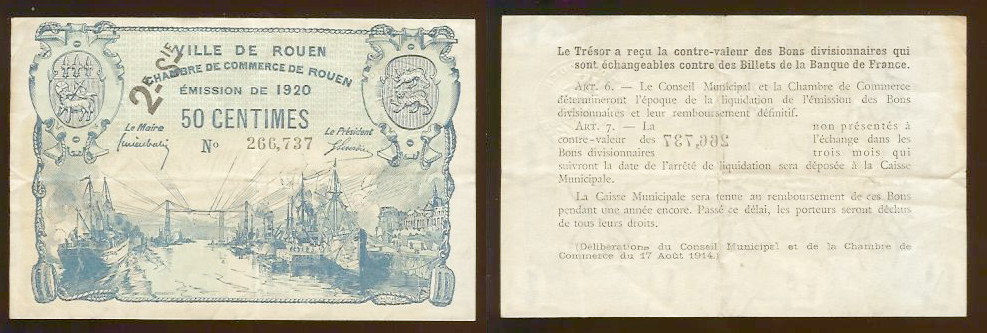 50 centimes Rouen 1920 aEF
